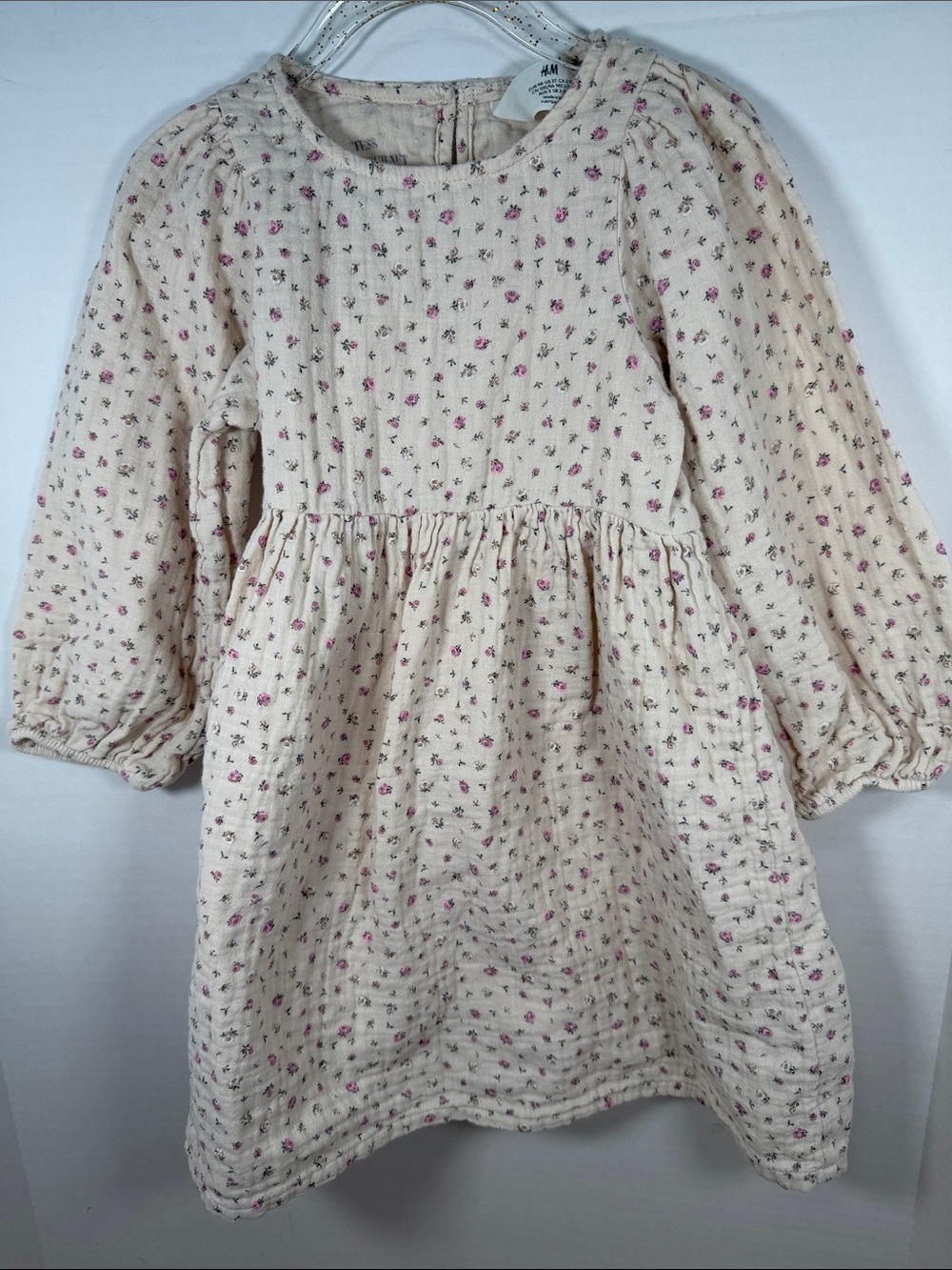 H&M Cream Dress with Pink Floral Print - Long Sleeve Girls' Casual